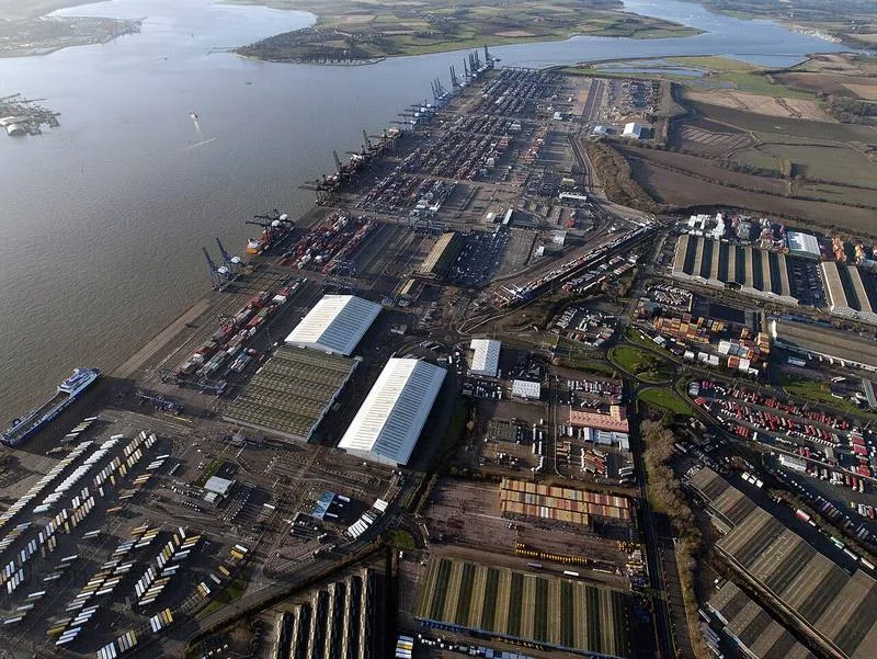 Aerial view of the container port at Felixstowe